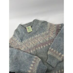 Vintage Spelana Ireland Arctic Spelsau Wool Fair Isle Sweater Blue Pink Womens L